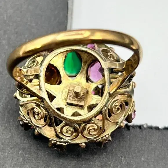 Vintage 10K Yellow Gold Ruby and Multi Gemstone Princess/Harem Ring Sz 8-1/4